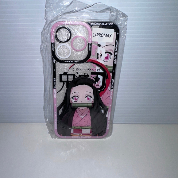 Unbranded Other - Demon Slayer Nezuko iPhone 14 Pro Max Case Pink Black NEW NWT with keychain